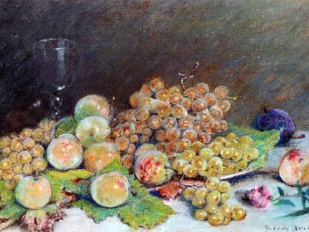 White Grapes and Plums by Pierre Prins - Hand-Painted Oil Painting on Canvas Online now