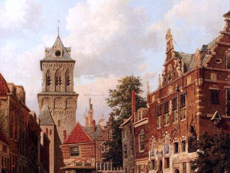 A Busy Street In A Town by Willem De Haas Hemken - Hand-Painted Oil Painting on Canvas Online Sale