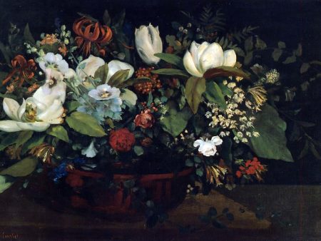 Basket of Flowers by Gustave Courbet - Hand-Painted Oil Painting on Canvas For Cheap