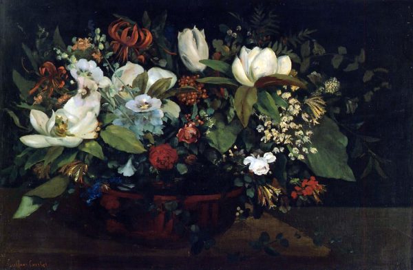 Basket of Flowers by Gustave Courbet - Hand-Painted Oil Painting on Canvas For Cheap