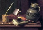 Still Life with Inkwell, Book, Pipe and Stoneware Jug by William Michael Harnett - Hand-Painted Oil Painting on Canvas on Sale