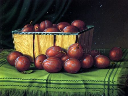 Basket of Plums by Levi Wells Prentice - Hand-Painted Oil Painting on Canvas Online now