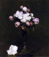 White Roses and Roses in a Footed Glass by Henri Fantin-Latour - Hand-Painted Oil Painting on Canvas For Sale