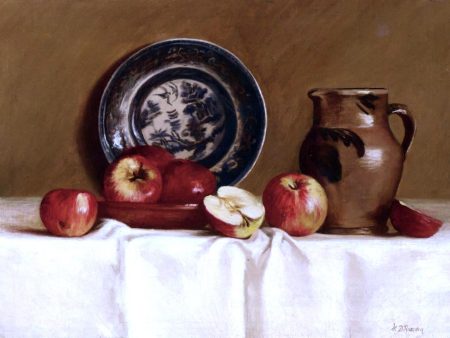 Apples, Ming Plate and Earthenware Pitcher by Milne Ramsey - Hand-Painted Oil Painting on Canvas Hot on Sale