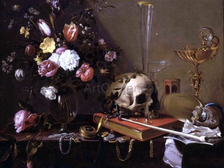 Vanitas Still-Life with a Bouquet and a Skull by Adriaen Van Utrecht - Hand-Painted Oil Painting on Canvas Fashion