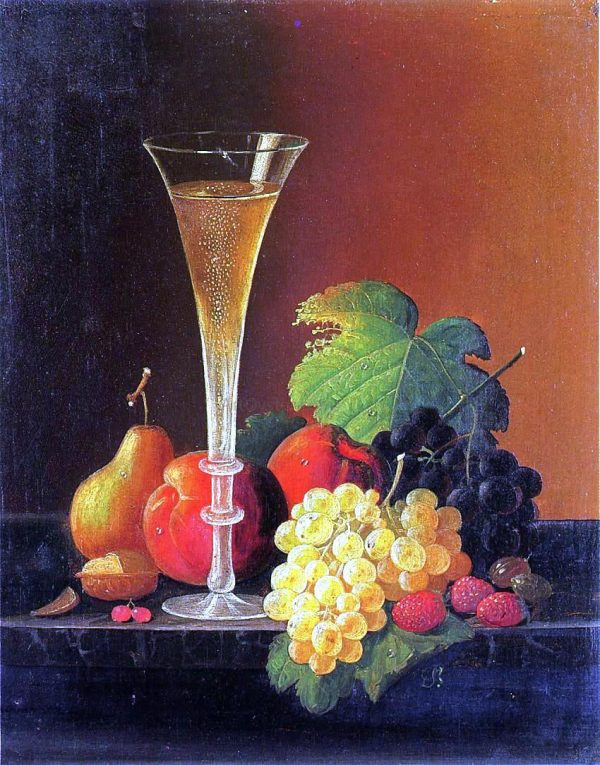 Fruit and a Glass of Champagne on a Tabletop by Severin Roesen - Hand-Painted Oil Painting on Canvas Cheap