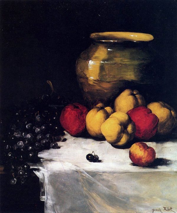 A Still Life With Apples and Grapes by Germain Clement Ribot - Hand-Painted Oil Painting on Canvas Online Sale