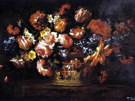 Basket of Flowers by Bartolome Perez - Hand-Painted Oil Painting on Canvas Online now