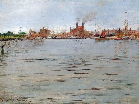 A Harbor Scene, Brooklyn Docks by William Merritt Chase - Hand-Painted Oil Painting on Canvas on Sale