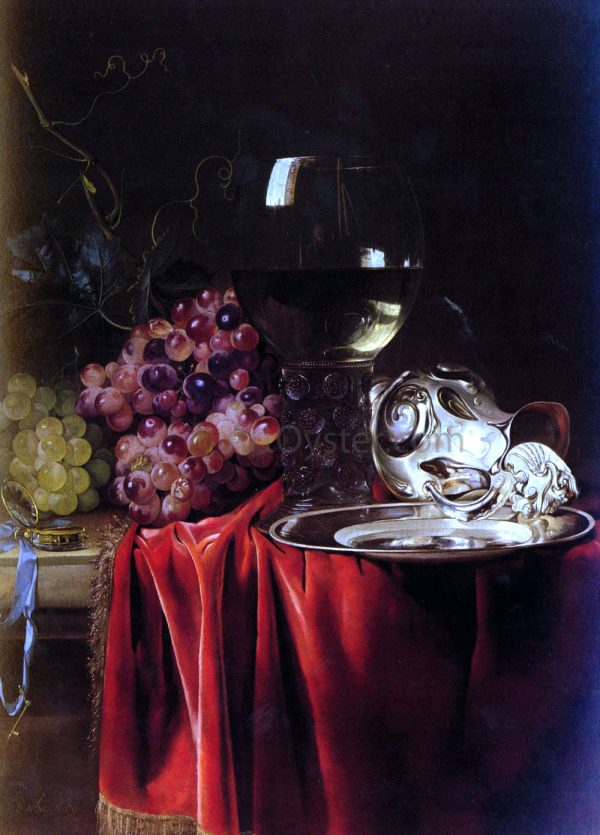 A Still Life of Grapes, a Roemer, a Silver Ewer and a Plate by Willem Van Aelst - Hand-Painted Oil Painting on Canvas Supply