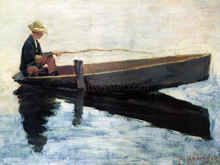 A Boy in a Boat Fishing by Theodore Robinson - Hand-Painted Oil Painting on Canvas Online now