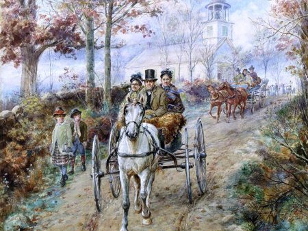 A Carriage Ride by Edward Lamson Henry - Hand-Painted Oil Painting on Canvas on Sale