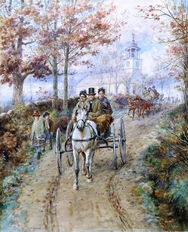 A Carriage Ride by Edward Lamson Henry - Hand-Painted Oil Painting on Canvas on Sale