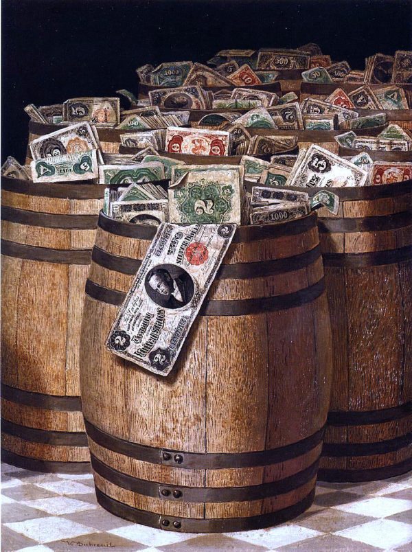 Barrels of Money by Victor Dubreuil - Hand-Painted Oil Painting on Canvas Cheap