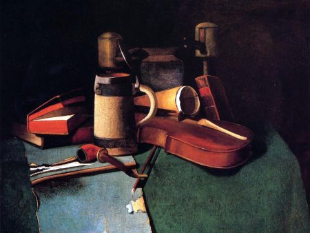 Books, Mug, Pipe and Violin by John Frederick Peto - Hand-Painted Oil Painting on Canvas For Cheap