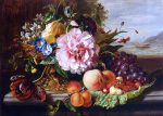 A Still Life With Flowers And Fruit by Helen Augusta Hamburger - Hand-Painted Oil Painting on Canvas For Cheap