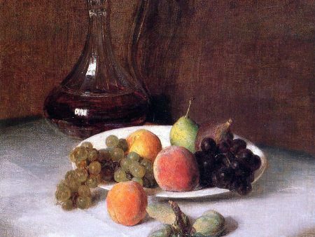 A Carafe of Wine and Plate of Fruit on a White Tablecloth by Henri Fantin-Latour - Hand-Painted Oil Painting on Canvas For Sale