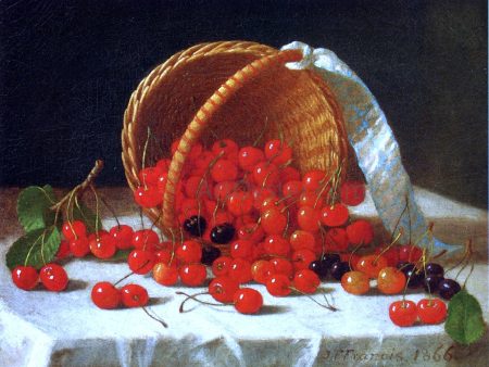 Cherries Spilling from a Basket by John F Francis - Hand-Painted Oil Painting on Canvas Hot on Sale