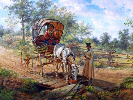 At the Watering Trough by Edward Lamson Henry - Hand-Painted Oil Painting on Canvas Discount