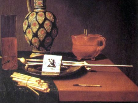 Still-Life with Porcelain Vase and Smoking Tools by Hubert Van Ravesteyn - Hand-Painted Oil Painting on Canvas For Cheap