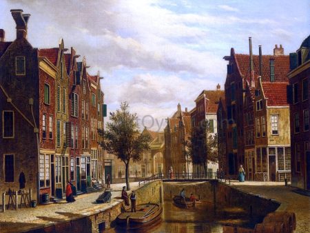 A Morning Walk by a Dutch Canal by Willem Koekkoek - Hand-Painted Oil Painting on Canvas Supply