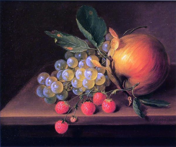 Still Life with Grapes, Apple and Strawberries by George Forster - Hand-Painted Oil Painting on Canvas Online now