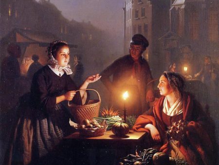 A Moonlit Vegetable Market by Petrus Van Schendel - Hand-Painted Oil Painting on Canvas Supply