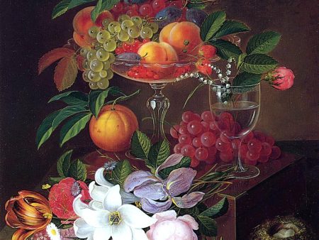 Still Life with Fruit, Flowers and Bird s Nest by George Forster - Hand-Painted Oil Painting on Canvas Online now