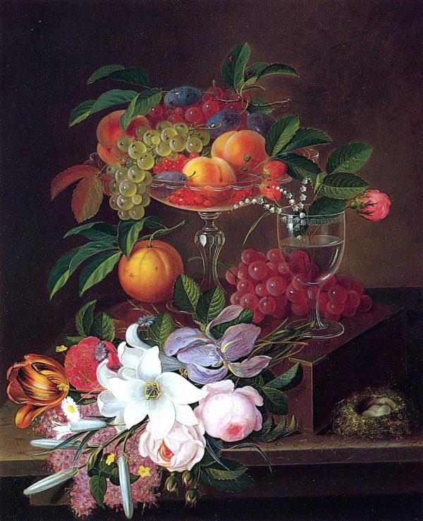 Still Life with Fruit, Flowers and Bird s Nest by George Forster - Hand-Painted Oil Painting on Canvas Online now