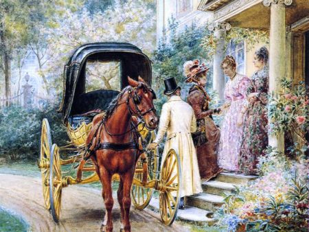 Mrs. Lydig and Her Daughter Greeting Their Guest by Edward Lamson Henry - Hand-Painted Oil Painting on Canvas Cheap