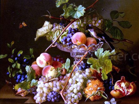 A Still Life With Song Bird And Fruit In A Crystal Tazza by Josef Seboth - Hand-Painted Oil Painting on Canvas For Cheap