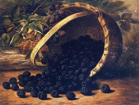 Blackberries in a Basket by August Laux - Hand-Painted Oil Painting on Canvas Online Sale