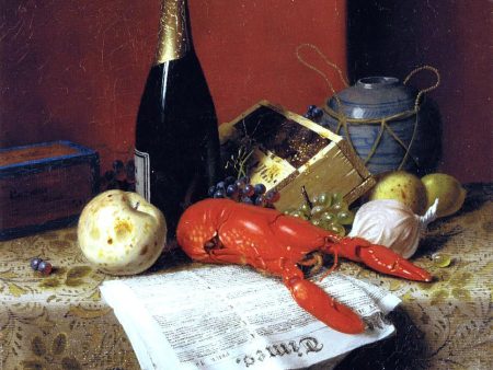 Still Life with Lobster, Fruit, Champagne and Newspaper by William Michael Harnett - Hand-Painted Oil Painting on Canvas Cheap