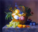 A Still Life With Fruit and Flowers in a Basket by Anthony Oberman - Hand-Painted Oil Painting on Canvas on Sale