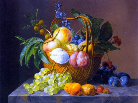 A Still Life With Fruit and Flowers in a Basket by Anthony Oberman - Hand-Painted Oil Painting on Canvas on Sale